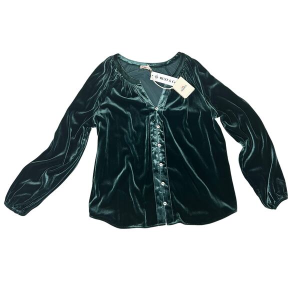 Faherty Silk Velvet Emerald Green V-Neck Blouse Stretch Naomi Sz M - Picture 6 of 11